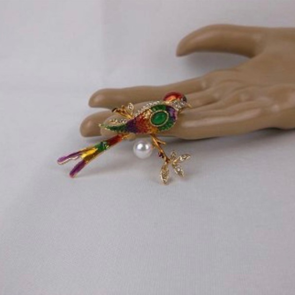 Enameled Rhinestone Bird Brooch - Picture 3 of 10